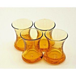 Hand Blown Shot Glasses Amber Colored Hourglass Shaped Set of 4 Autumn Fall MCM